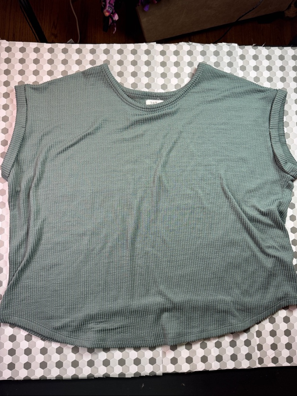 Casual Ribbed Sleeveless Tee - Sage Green